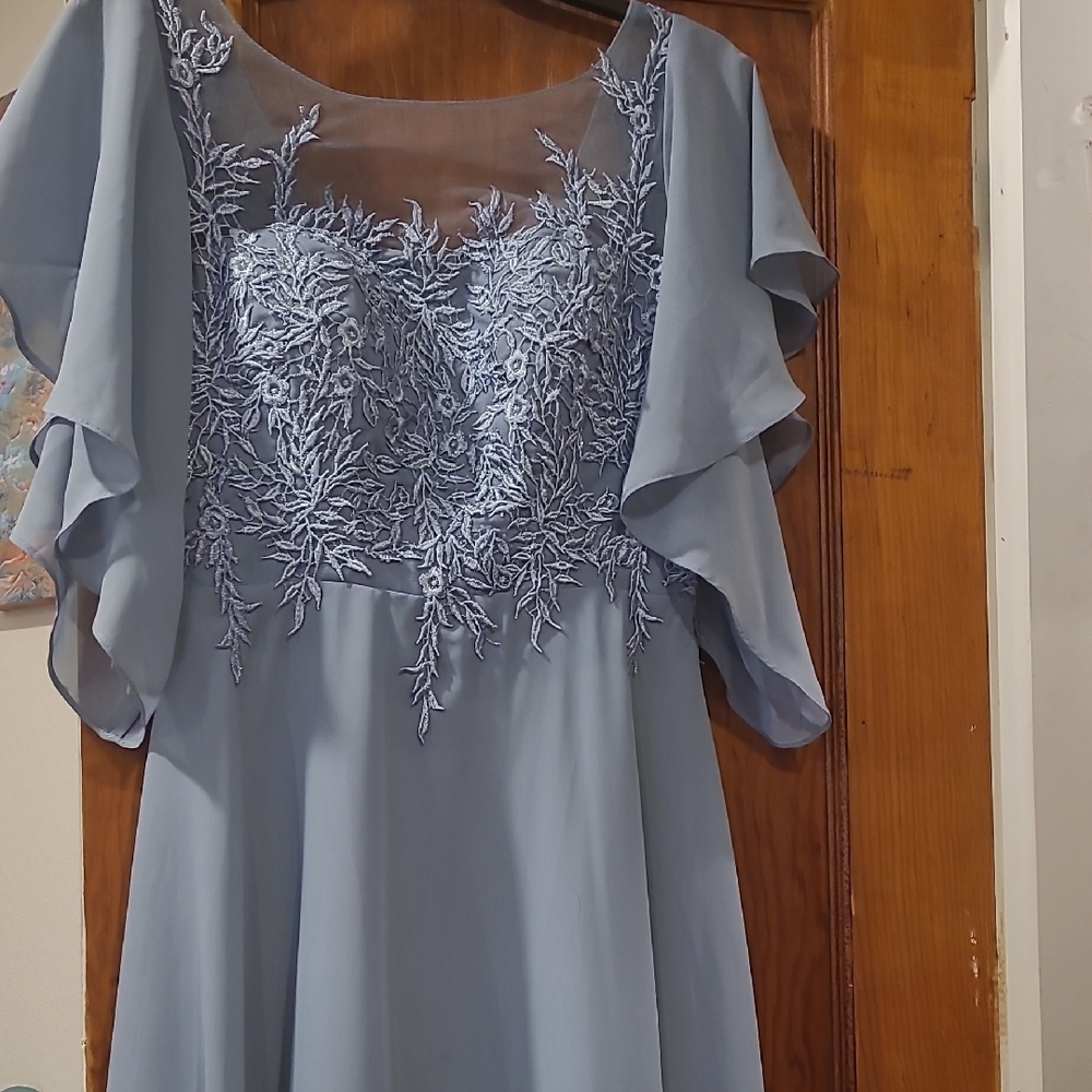 Elegant Blue Embroidered Dress